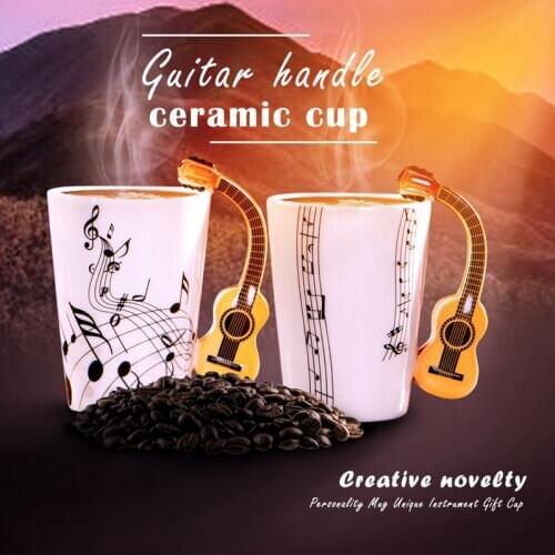 Creative novelty guitar handle ceramic cup free spectrum coffee milk tea cup personality mug unique musical instrument gift cu