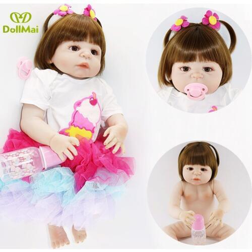 Bebe girl reborn realista 22"55cm full silicone reborn baby dolls children present xmas gift can bathe toy dolls