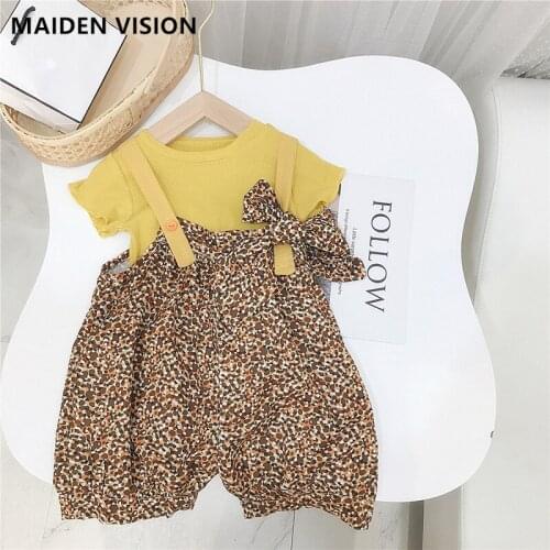 Baby Girl Bowknot Summer Set 2021 fashion Childrens Short Sleeve T-shirt + Suspenders Two-piece Leopard Print Overalls siut
