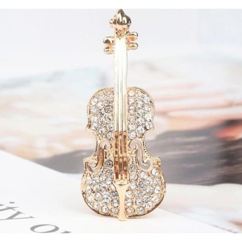 Gold Color Violin Brooch Pin for Women and Men Fashion Rock Jewelry Lapel Pin Sweater Accessories