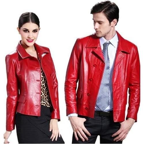Fashion Lovers Design Natural Genuine Leather Slim Calf Skin Suit Casual Jacket Matching Couple Womens Mens Clothing Coat