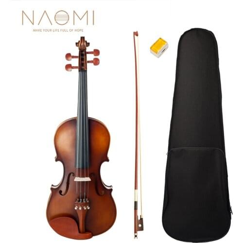 NAOMI Acoustic Violin 4/4 Full Size Violin Fiddle W/ Bow Case Bridge Jujube Wood Accessories