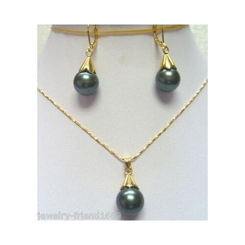 New Fashion 12mm Black shell pearl pendant Necklace earring set>> - watch wholesale Quartz stone CZ crystal