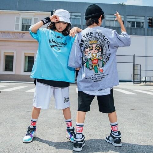 New Ballroom Hip Hop Dance Clothes Performance Costumes Jazz Modern Dance Costumes Children Short Sleeved Rave Clothes DQS7161