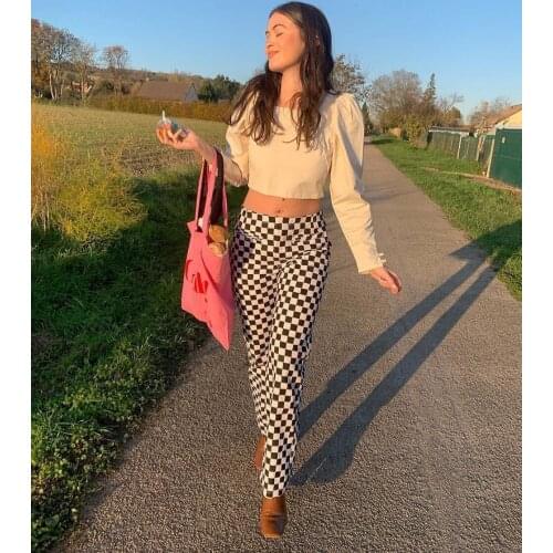 Hirigin 2021 spring and summer new Plaid casual pants loose color pants high waist straight tube Korean Japanese college style