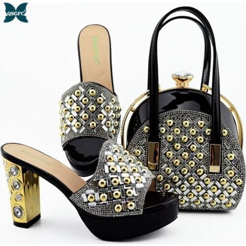 New Arrival Summer Black Color Sandals Shoes And Bags Set Fashion African Women High Heels Shoes And Bag Set For Evening Party