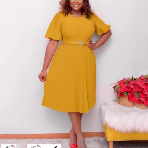 Office Dresses For Ladies 2021 Formal Classy African Pleated High Waist A Line Mid Calf Elegant Business Work Wear Dress Midi ol