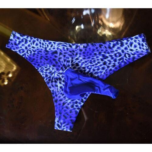 Sexy Shiny Ice Silk Leopard U Convex Pouch G-string Sheer Seamless G-string COCk Ring Sexy Brief Candy Color Low Rise Gay Wear D