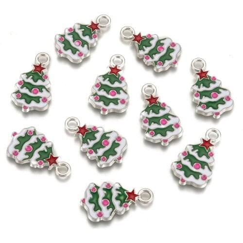10Pcs Christmas Theme Charms Xmas Tree Candy Cane Alloy Enamel Pendants For Christmas Festival DIY Jewelry Making Accessories
