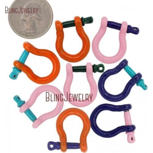 Pink Orange Enamel Stainless Steel Carabiner Lock Clasp Horseshoe Shackles Screw Lock Clasp Links Findings Turquoises FC30211
