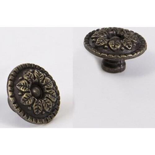 Rustico vintage furniture knobs bronze dresser cupboard door pulls Black antique brass shoe cabinet drawer knobs handles flower
