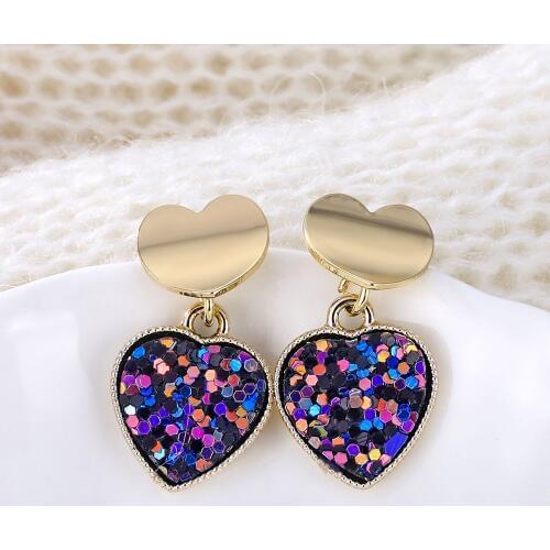 New Fashion Heart Drop Earrings Womens Geometric Mermaid Sequins Alloy 5 Color Earrings Korean Gold Love Bijoux Jewelry Gifts