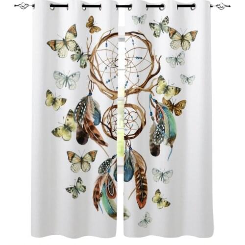 Dream Catcher Feather Butterfly White Blackout Curtains For Living Room Kids Window Treatment Cortina For Kitchen Bedroom