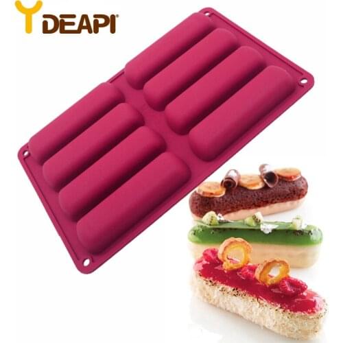 YDEAPI 8 Cavity Cake Tools Silicone Classic Collection Shapes Finger Orange Non Stick Eclair 8 Forms Silicone Baking Mold