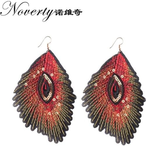 New Retro Bohemia Unique Embroidered Peacock Feather Long Earring Womens Fashion Jewelry Accessories Gifts