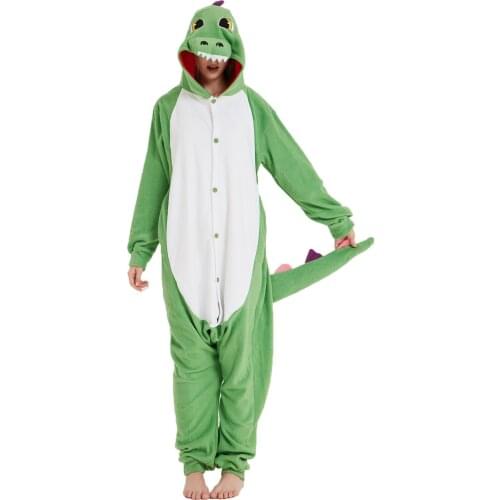 Women Green Dragon Onesies Unisex Winter Animal Cartoon Onesies Female Nightwear Anime Costumes Adults Fleece Sleepwear Pajamas