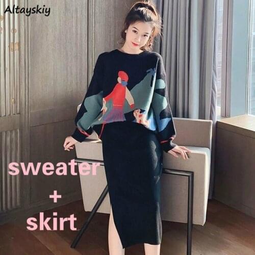 Women Two Piece Sets Korean Style Chic New Harajuku Knitting High Quality HOT Winter All-match Loose Casual Soft Womens Clothing