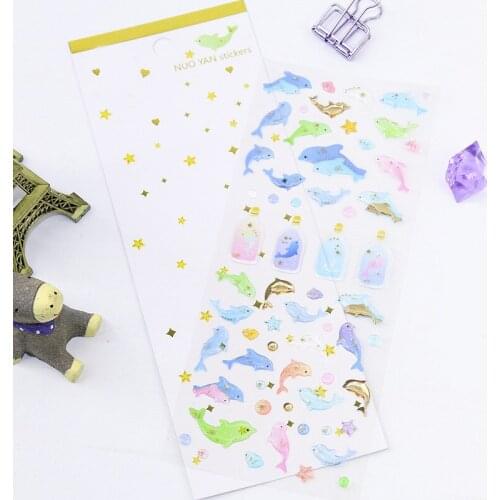 1 Sheet Glitter Dolphins and Sea Bottles Crystal Decorative Sticker DIY Craft Notebook Decoration