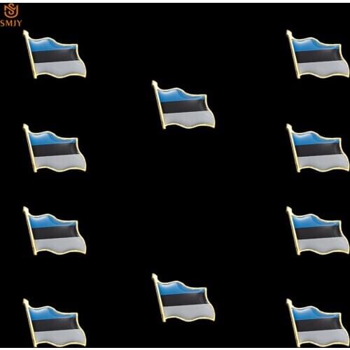 10PCS Estonia Enamel Paint Craft Flag Brooch Metal Plated Safety Buckle Lapel Pins Badge Collection