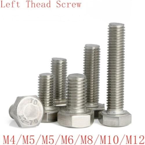 10pcs Left hand thread screws bolt 10pcs/lot M4 M5 M6 M8 M10 M12*L Stainless steel Hex head left hand thread bolt