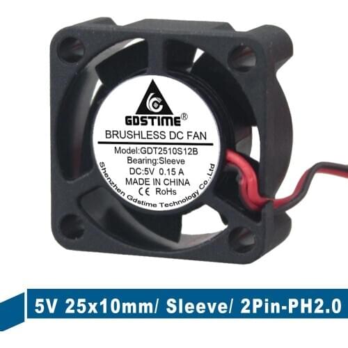 2Pieces Gdstime DC 5V 2Pin 2510 25*25*10mm Plastic Cooling Fan Mini 25mm Brushless Laptop Heatsink 3D Printer Fan