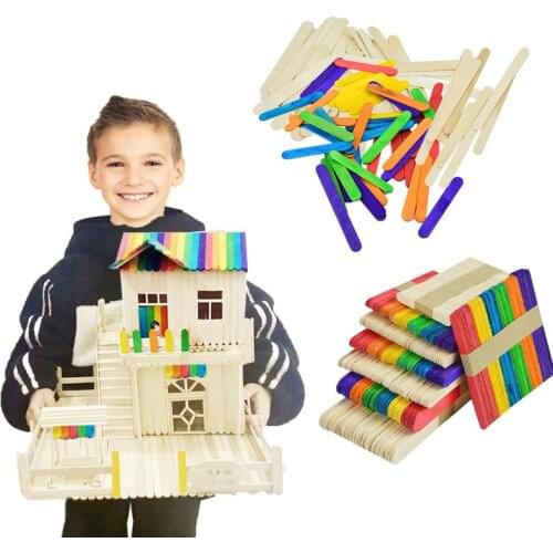 50pcs Posicle Sticks Natural Wood Ice Cream Stick Kids Children DIY Wooden Ornaments Handmade Crafts Material Miniature Garden