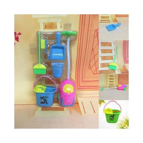 6PCS/Set Home Furnishing Funny Vacuum Cleaner Mop Broom Set Cleaning Tools Doll Accessories For Kids Girls Furniture
