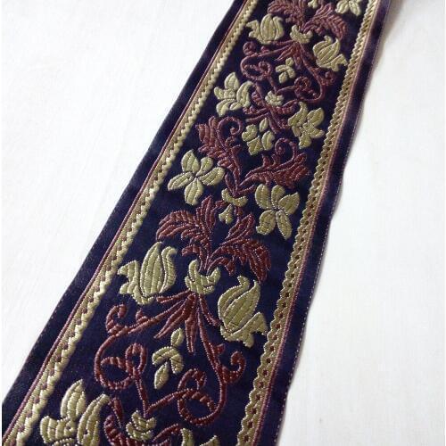 9.3cm 93mm 3-3/4' Classic Embroidery Floral Ethnic Lace Brown Coffee Gold Mercerizing Curtain Laciness National Jacquard Ribbon