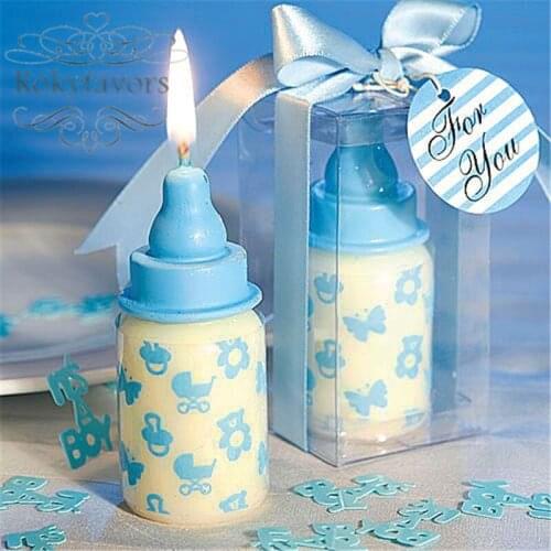 Free Shipping 50PCS Cute Baby Bottle Candle Favors for Baby Shower Gradulation Party Gifts Kids Party Favours Baptism Keepsake