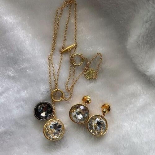 Shiny gold round crystal Sphere pendant earrings earrings long necklace sweater chain fashion accessories