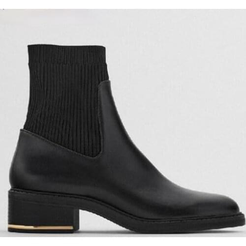 Chelsea Boots Womens Ankle Boots British Style Womens Boots Round Toe Winter Shoes, Womens Boots, Black 35-40