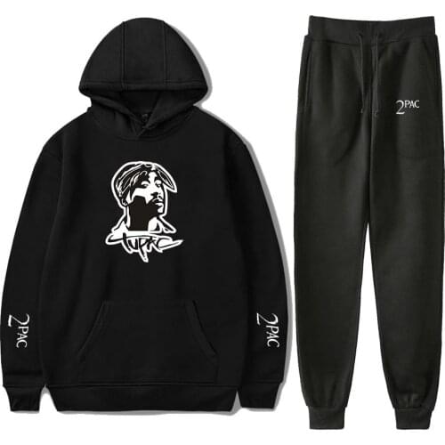 Rapper 2PAC Mens Sets Hoodies Pants 2 Pieces Tracksuit Brand Women Hoodie Tupac Shakur Sweatpants Full Pants Hip Hop Drawstring