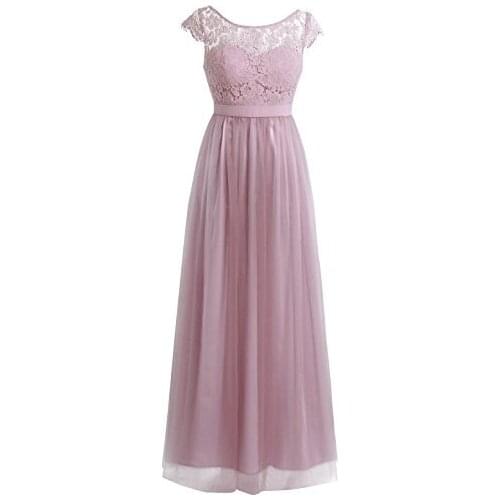 Hat sleeve lace floral tulle backless bridesmaid evening dress