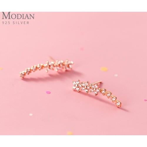 Modian Sparkling Zircon Stackable Flower Star Hight Quality 925 Sterling Silver a Row Stud Earring for Women Party Fine Jewelry