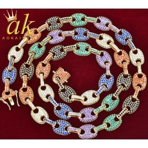 Mixed Color Cuban 12MM Link Necklace Bling Mens Hip hop Jewelry Copper Iced Out Cuban initial necklace