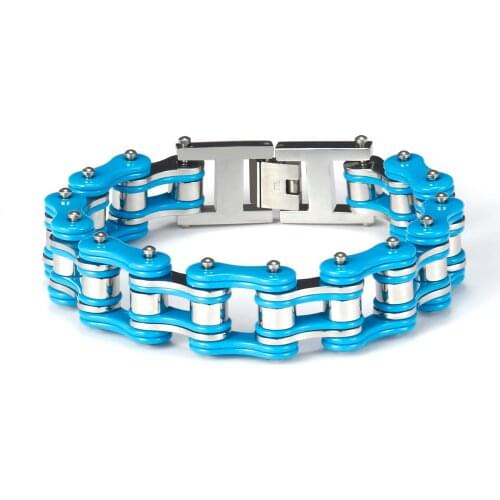 Punk Rock 316L Stainless Steel Biker Mens Bracelet Link Chain Motorcycle Bike Bicycle Chain Bracelets Blue Bangles Jewelry Gifts