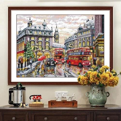 London street Scenery Cross Stitch Kits Top Quality Embroidery Needlework sewing kit 14CT Unprinted DIY Handmade Art Decor