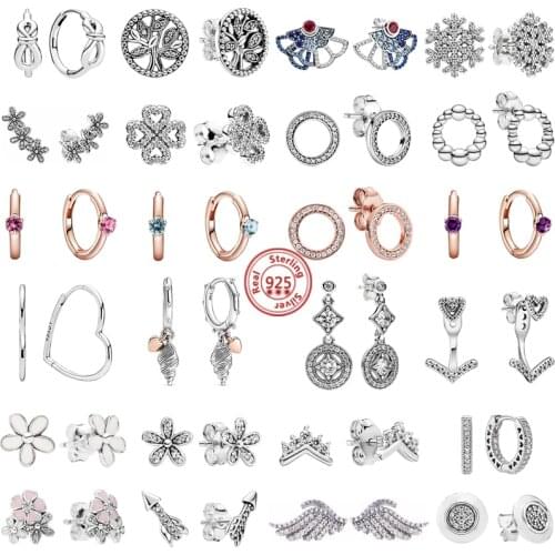 Real 925 Sterling Silver Big Heart CZ Zircon Flowers Family Tree Earrings For Women Fashion Original Silver Earring Jewelry Gift