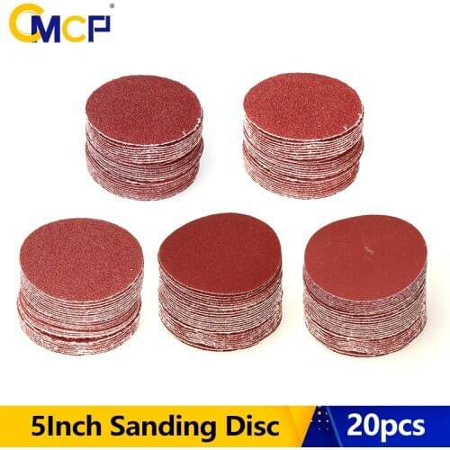 CMCP 20pcs 125mm/5Inch Sanding Discs Hook Loop Sandpaper Grit 60/80/100/120/240 Round Sandpaper Disk Sand Sheet