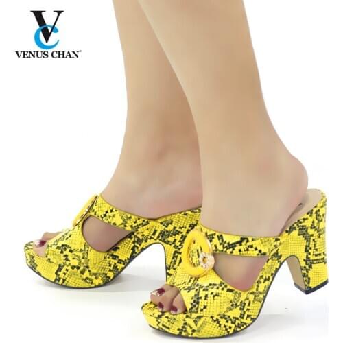 New Arrival Italian Ladies Sexy High Heels Pumps Yellow Color Design Ladies Pumps African Women Sandal Shoes for Party