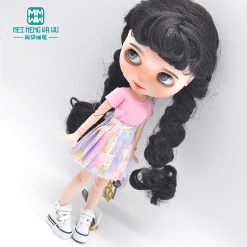 1pcs Blyth Doll Clothes accessories fashion T-shirt Big glasses striped bib pants for Blyth Azone doll