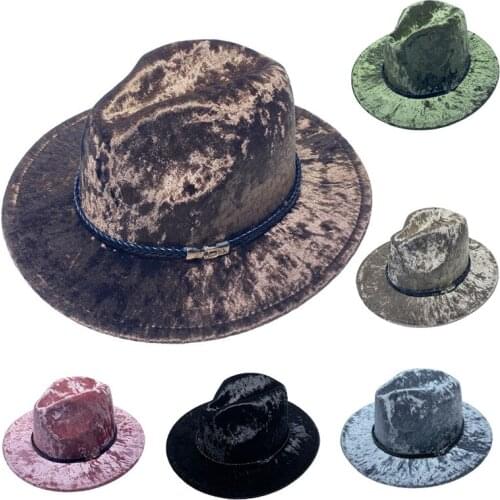 Pure color gold velvet big brim top hat men and women fashion fedora hat casual big brim top hat jazz hat church hat