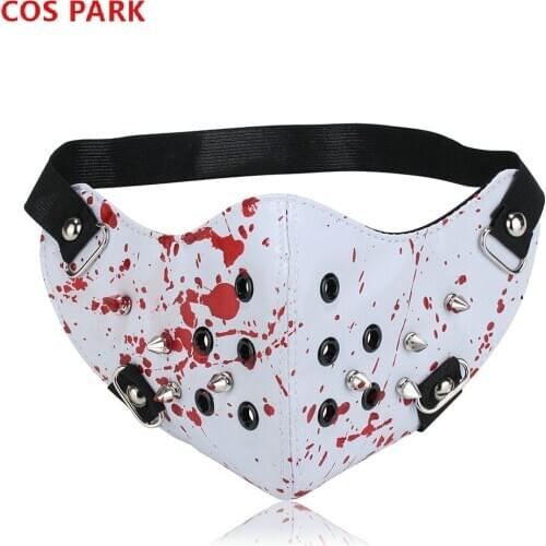 PU Mask Leather Dust Mask Creative Blood Color Contrast Spikes Locomotive Mask Belt Mask Personality Cosplay Halloween Gifts