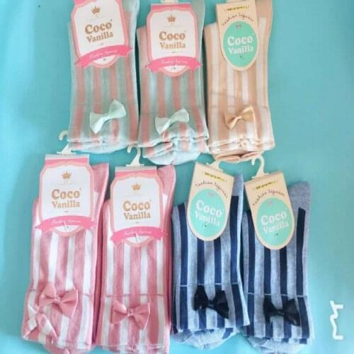 Autumn Winter Multicolor Striped Bow Socks Cotton Fashion Cute Women Socks Mix Color 7pair/lot