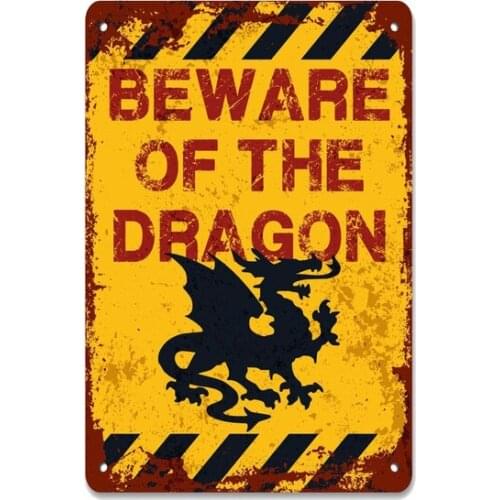 Beware of the Dragon Fun Gift Welsh Dragon Metal Sign Vintage Retro Tin Sign Metal Sign Decor for Garage Home Bar Pub Store