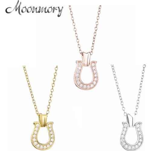 Moonmory 100% 925 Sterling Silver Three Color Horseshoes Pendant Necklaces For Women Clear Zircon Japan Men Jewelry Wholesale