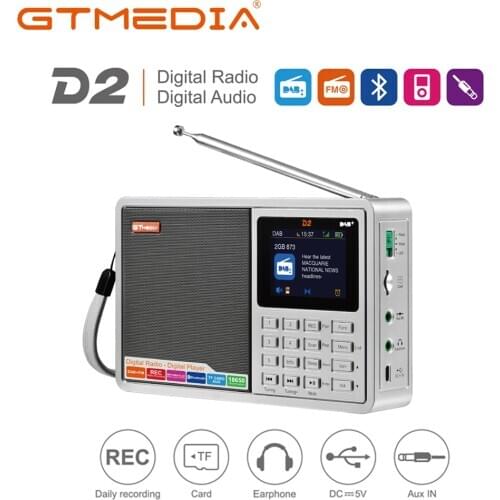 👍 GTMEDIA D2 Potable Digital Radio 2.4 Inch LCD Color Display DAB FM RDS Radio Bluetooth Speaker Support TF Card Alarm Record