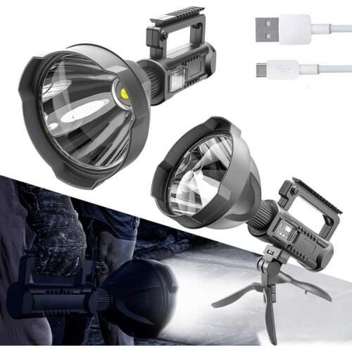 Portable Super Bright Searchlight Powerful LED Flashlight Spotlights with Tripod Base Waterproof Searchlight USB Torch Dropship