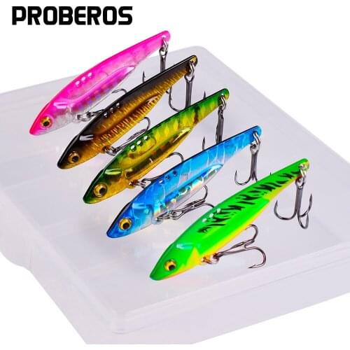 PROBEROS 5Pcs VIB Lure 3D Eyes 5g-7g-12g-17g-20g Balancer Spoon Jig Painting Fishing Lures Hard Bait Fishing Tackle Treble Hook