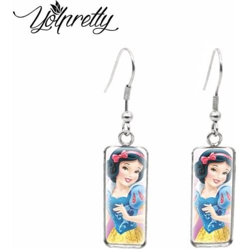 2021 New Arrival Sweety Disney Princess Fairy Stories Movies Characters Handcraft Stainless Steel Rectangle Dangle Earrings